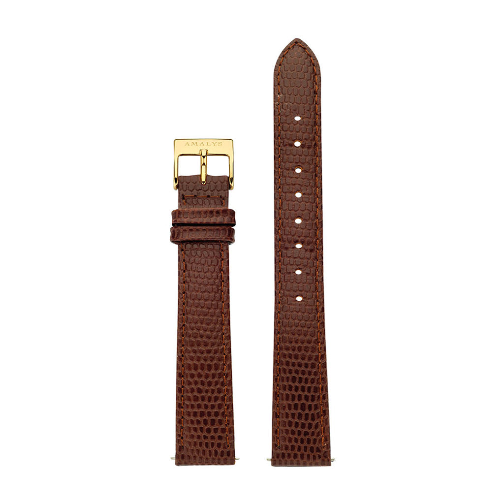 Brown Lizard Leather Strap - Gold / 14mm