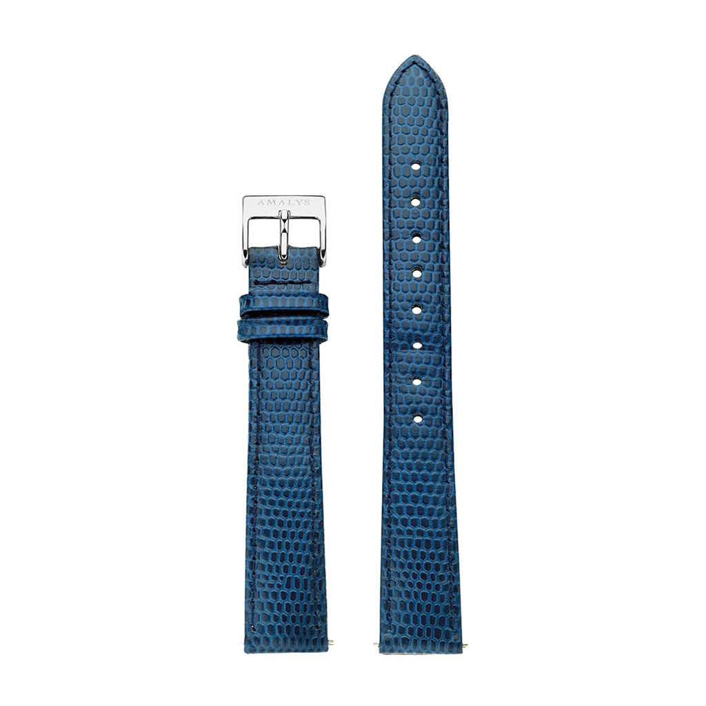 Blue Lizard Leather Strap - Silver / 14mm