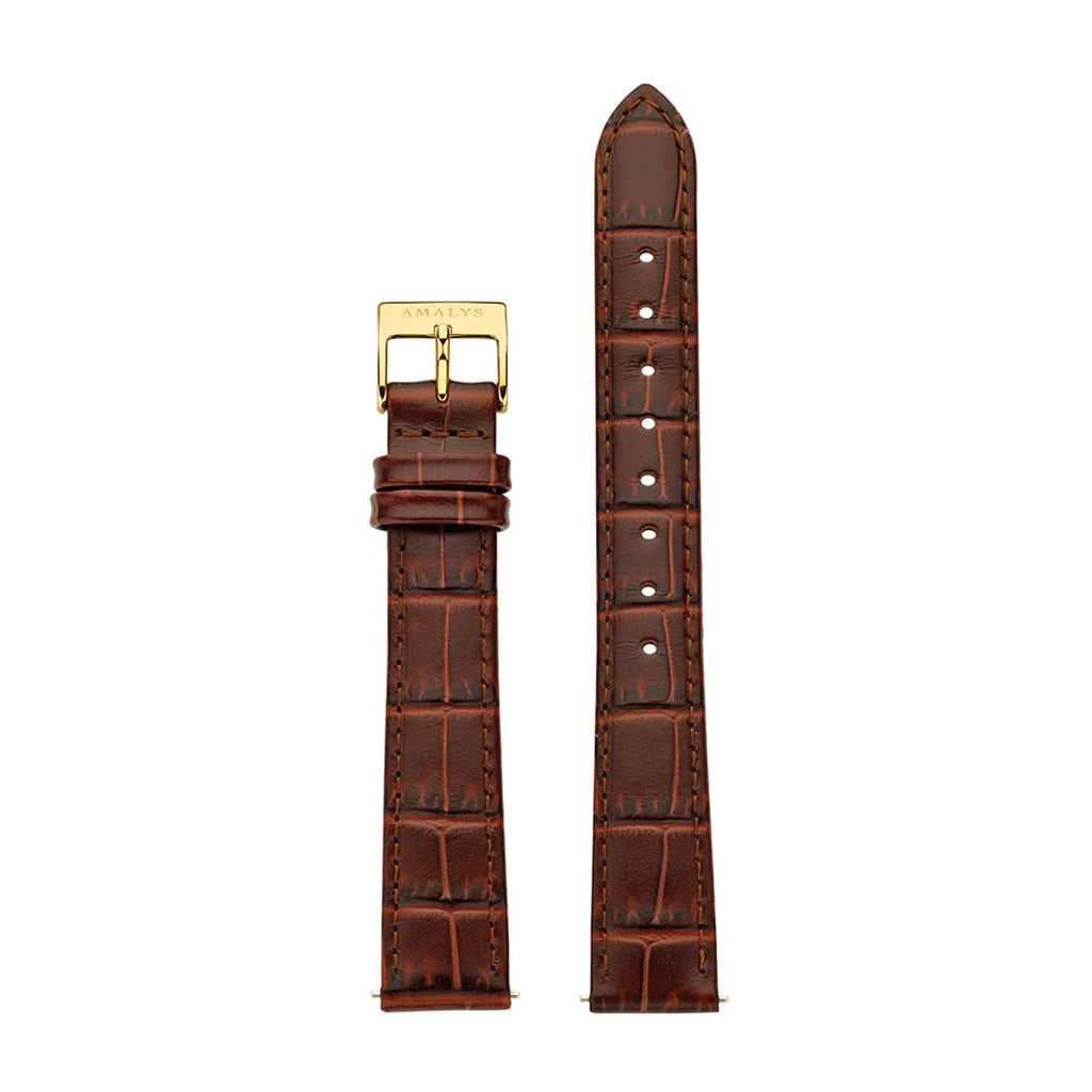 Brown Croco Leather Strap - Gold / 14mm