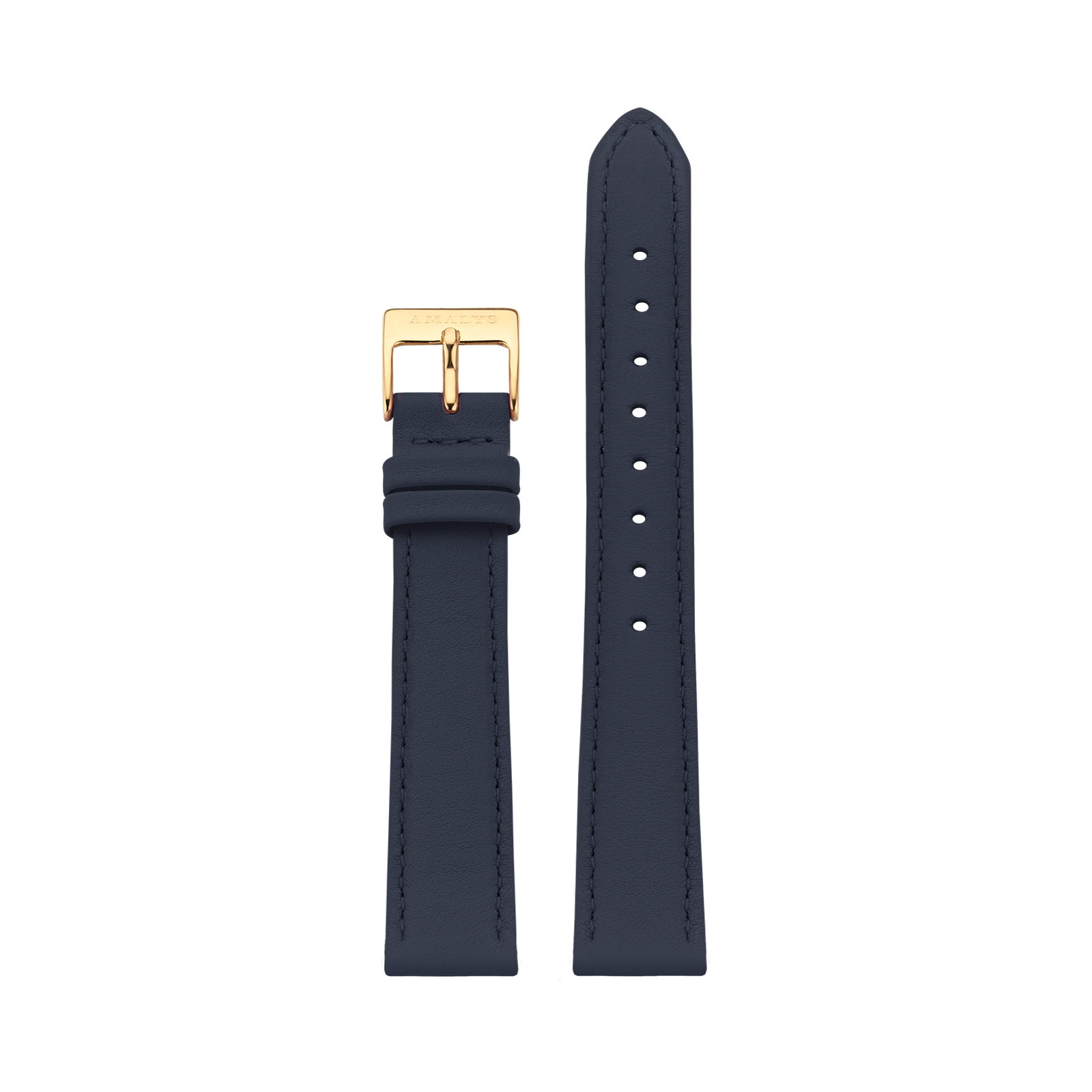 Navy Blue Leather Strap - Gold / 14mm