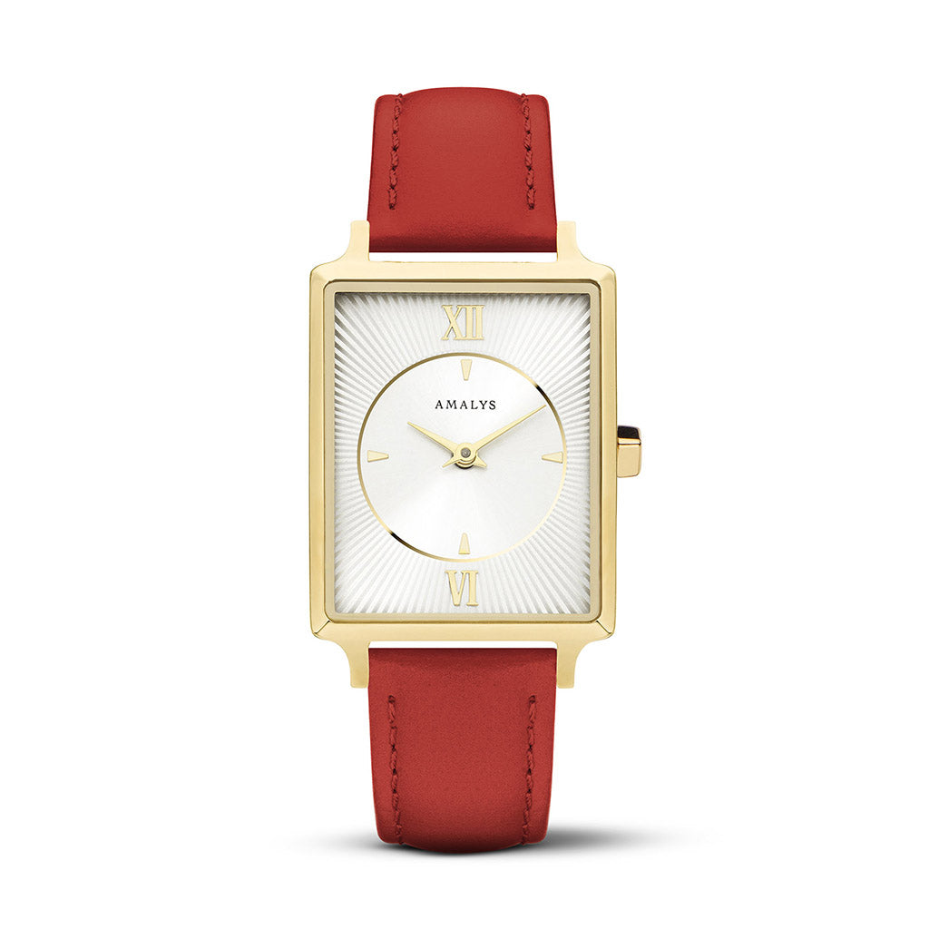 Red Leather Strap - Gold / 14mm