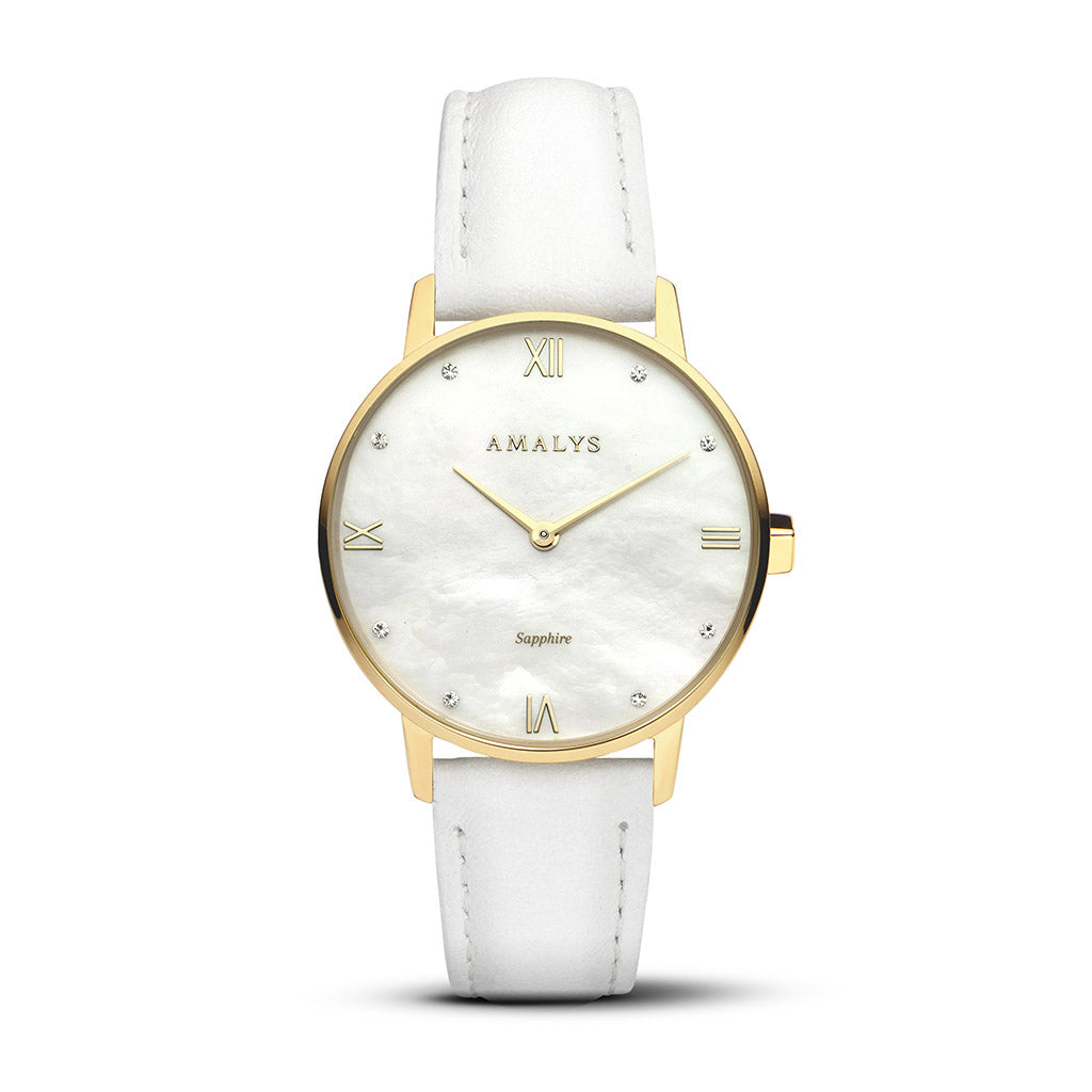 White Leather Strap - Gold / 16mm